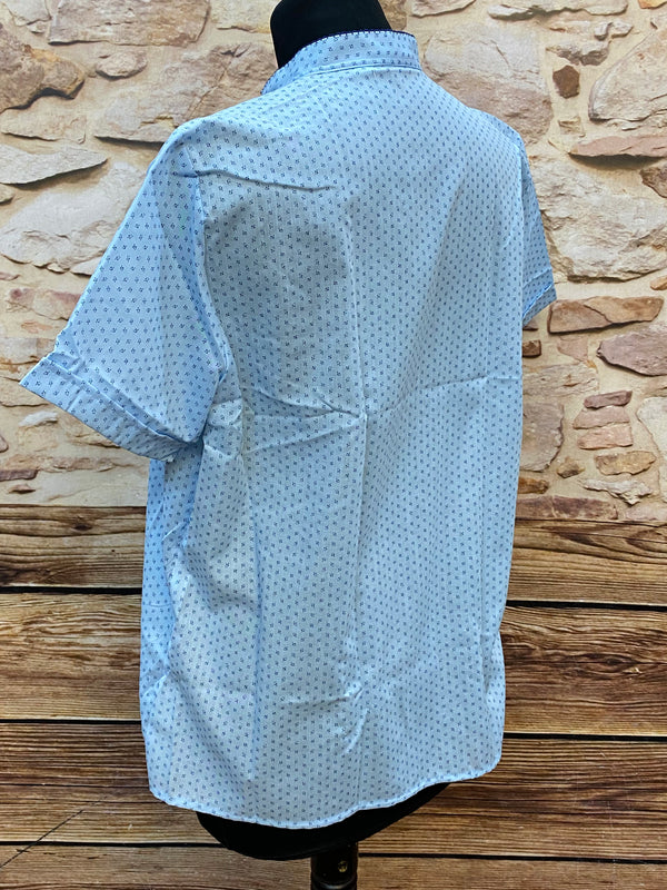 Vintage Bluse Damen Gr. 42 Hellblau Stehkragen Retro Stil, Ansicht 3