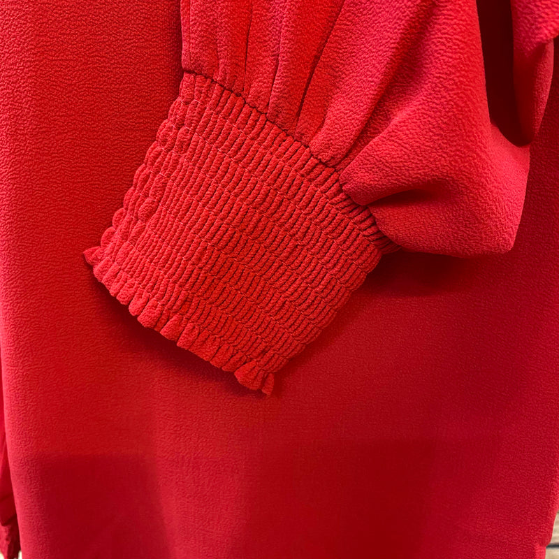 „Elegante Vintage Bluse rot mit Rüschenkragen Damen Oberteil festlich“