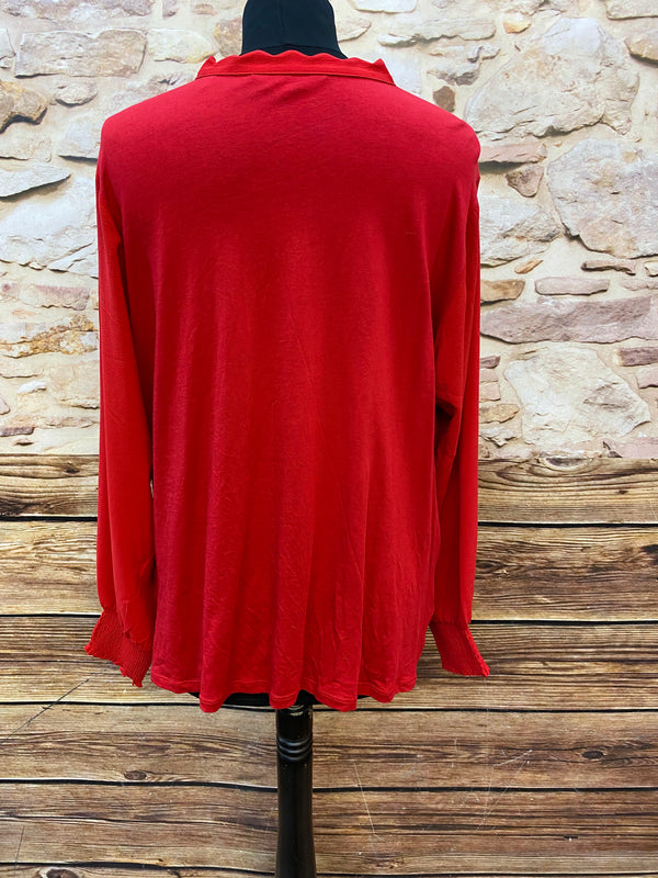 „Vintage Bluse Damen rot langarm fließender Stoff elegante Mode“