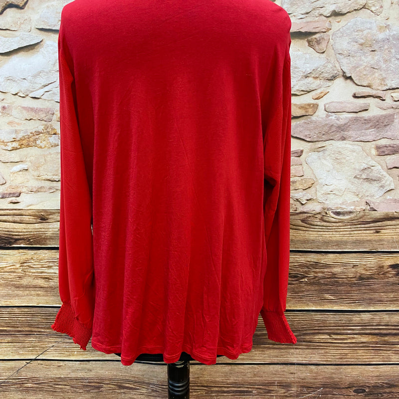 „Vintage Bluse Damen rot langarm fließender Stoff elegante Mode“