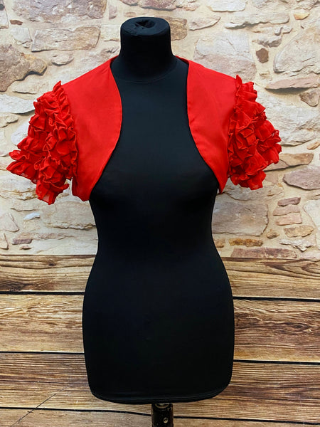 „Vintage Bolero rot 70er Jahre mit Volantärmeln Damen vorne“