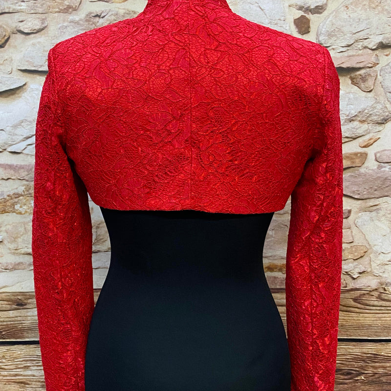 „Rote Spitzen Bolerojacke Vintage von hinten, Made in Italy“