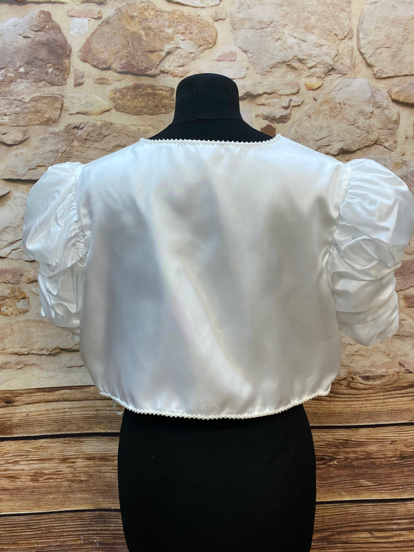 Vintage Braut Bolero Jacke Ivory mit Perlenstickerei – Gr. 42, Ansicht 3