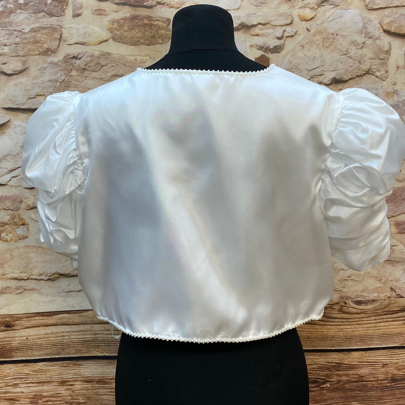 Vintage Braut Bolero Jacke Ivory mit Perlenstickerei – Gr. 42, Ansicht 3