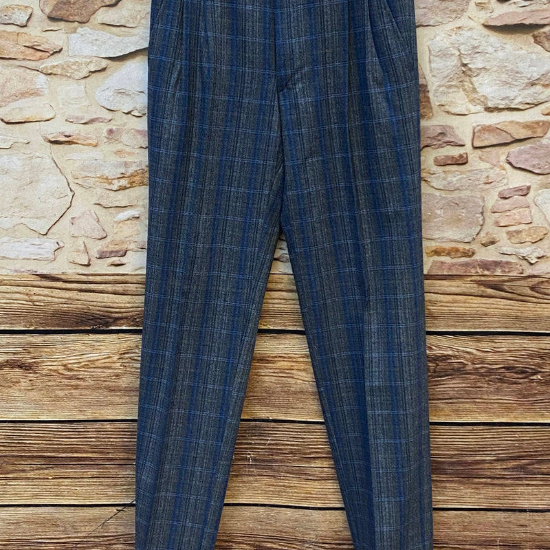 „Vintage Bundfaltenhose Herren blau grau kariert High Waist 80er Stil“