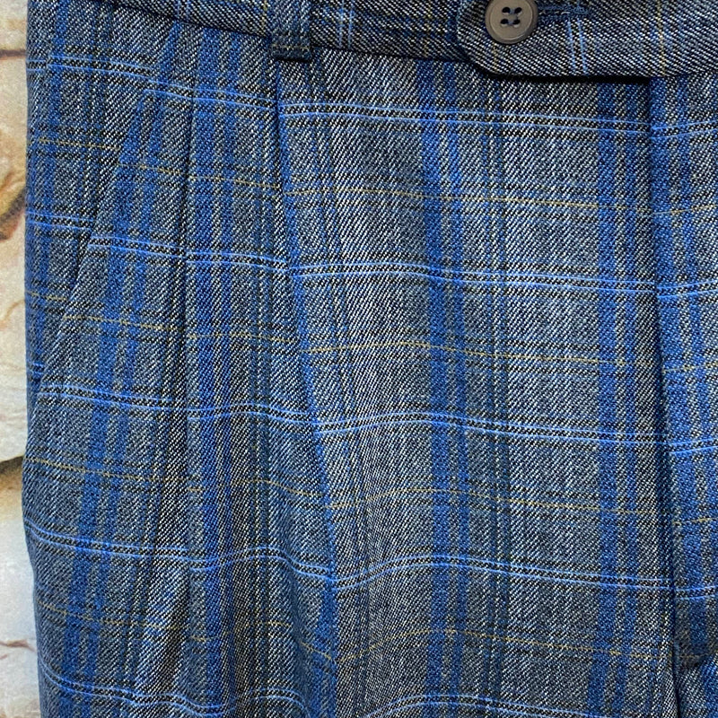 „Detail karierte Vintage Hose Herren Bundfalte blau grau klassisch“