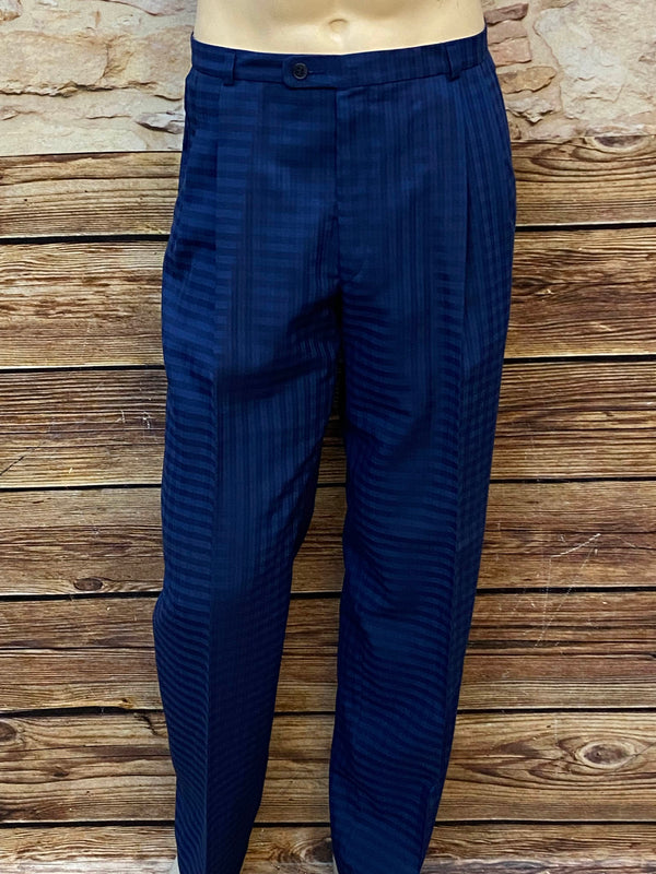 „Vintage Bundfaltenhose Navy mit Streifenstruktur High Waist Herren Gr 50“