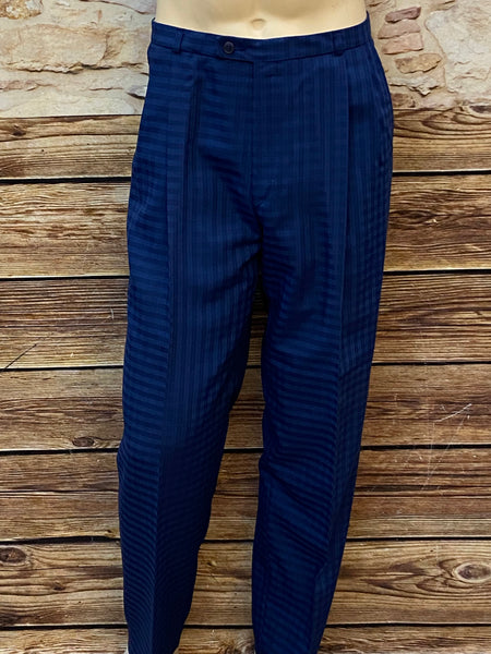 „Vintage Bundfaltenhose Navy mit Shadow Streifen High Waist Herren Gr 50“
