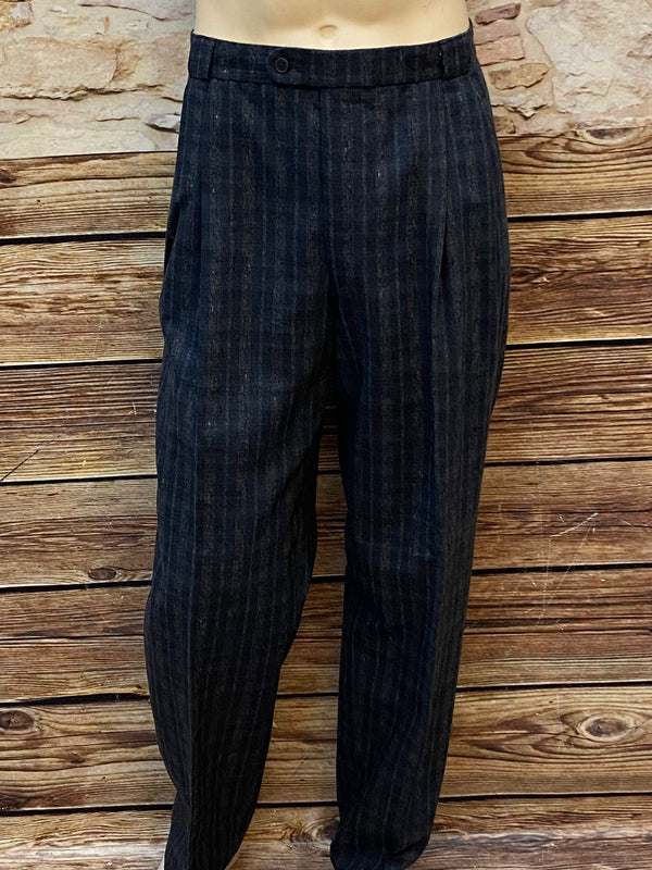 „Vintage Bundfaltenhose Wolle grau blau meliert High Waist Herren Gr 54“