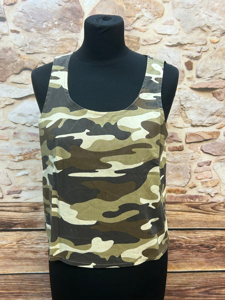 „Vintage Camouflage Top Damen Y2K Army Style Oliv Khaki Größe 40“