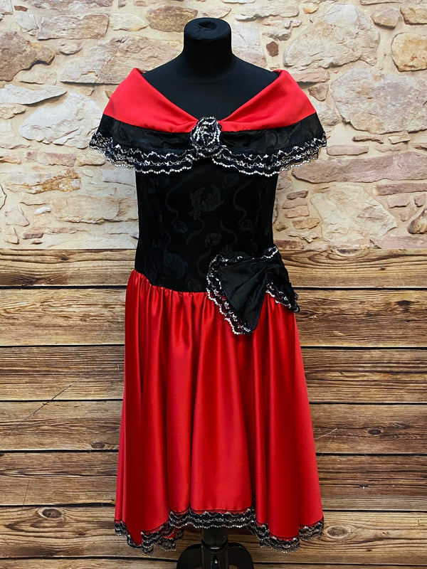 „Rotes Vintage Abendkleid mit schwarzem Oberteil festliche Damenmode“