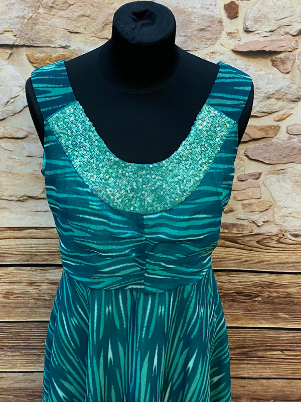 „Vintage Kleid türkis Detail Pailletten Dekolleté schimmernd“