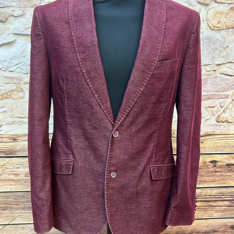 Bordeauxfarbener Cord-Blazer mit Ellbogen-Patches