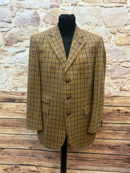 Senfbraunes DAKS Tweed-Sakko mit mehrfarbigem Glencheck-Karo
