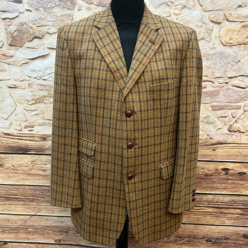 Senfbraunes DAKS Tweed-Sakko mit mehrfarbigem Glencheck-Karo