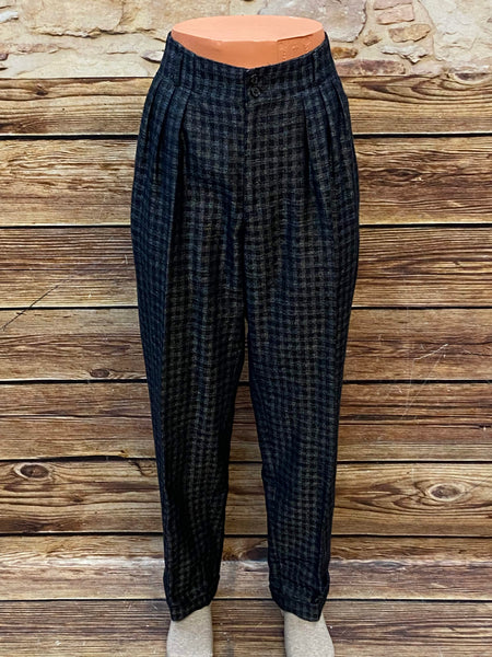 „Vintage Damen Karottenhose 80er Jahre kariert dunkelblau schwarz Größe 38“