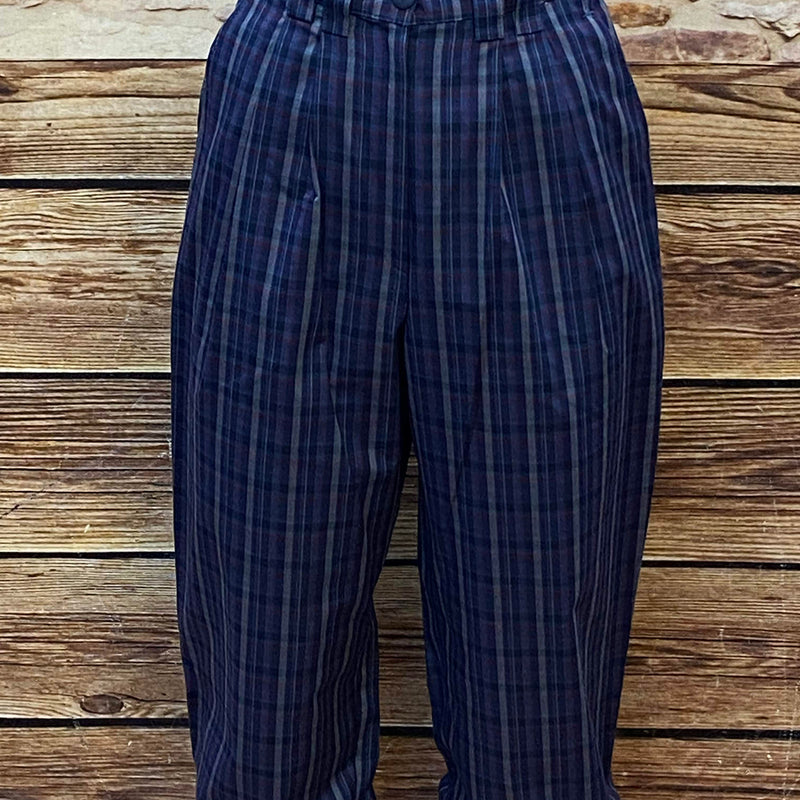 Damen Knickerbocker Größe 36, blau-grau kariert mit Rot, 20er-Jahre-Stil, ungetragen, Bundweite 70 cm, Schrittlänge 53 cm, Länge 84 cm, Vintage Deadstock.