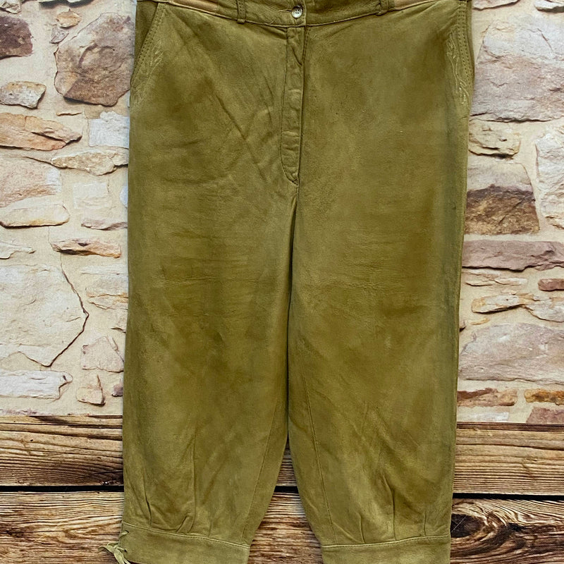 Vintage Damen-Kniebundlederhose Gr. 42 in Oliv – Vorderansicht