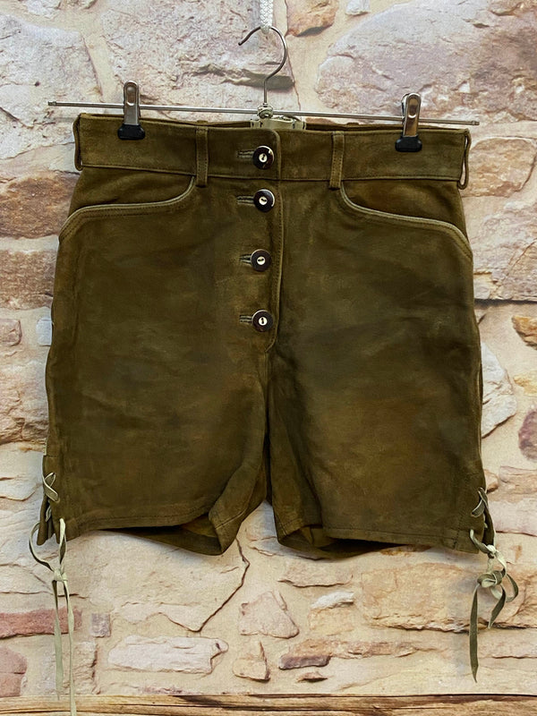 Vintage Damen Lederhose von Spieth & Wensky Größe 36 in Braun-Oliv aus Echtleder mit seitlicher Schnürung