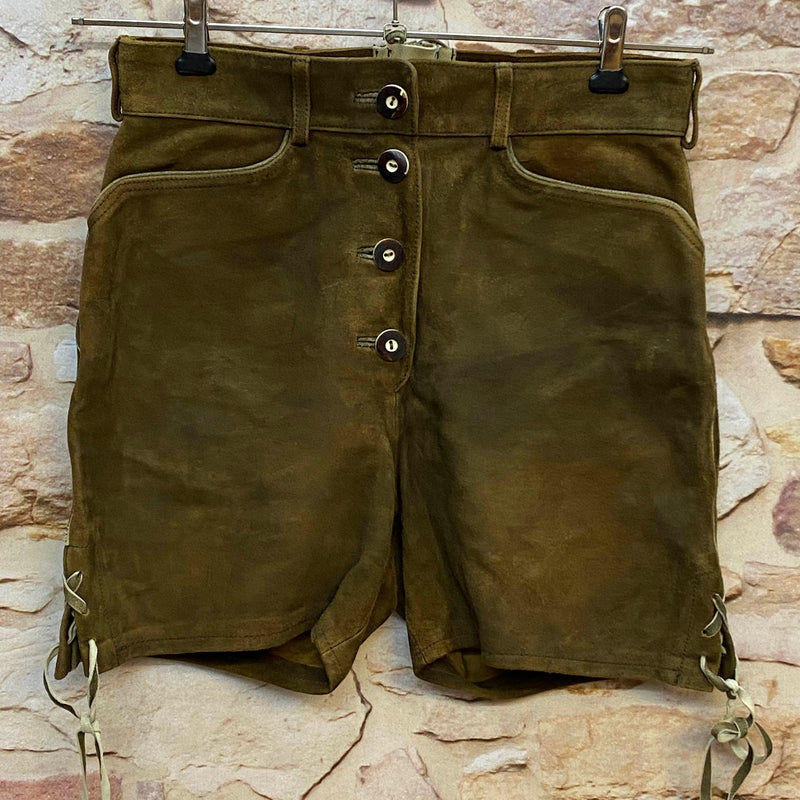 Vintage Damen Lederhose von Spieth & Wensky Größe 36 in Braun-Oliv aus Echtleder mit seitlicher Schnürung
