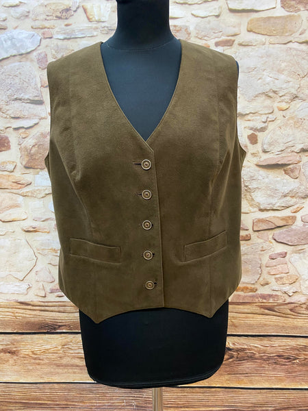 „Vintage Damen Weste in Braun Gr. 42 mit Knopfleiste, V-Ausschnitt und Alcantara Optik im Sale“