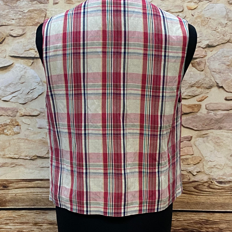 „Rückseite Vintage Damen Weste kariert bunt Größe 42“