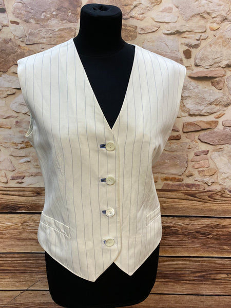 „Vintage Damen Weste Nadelstreifen creme Leinenmix Größe 38 Vorderansicht“