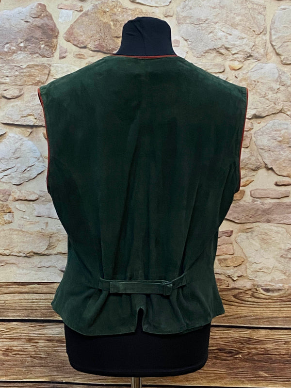 „Rückseite Vintage Damen Weste dunkelgrün mit Riegel Trachtenstil Größe 48“