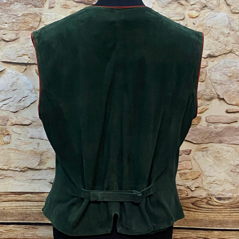 „Rückseite Vintage Damen Weste dunkelgrün mit Riegel Trachtenstil Größe 48“