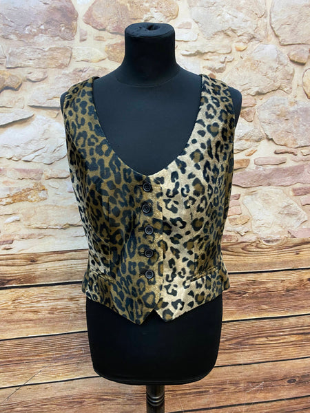 „Vintage Damenweste Leo Print Animal Muster figurbetonte Weste Damen“