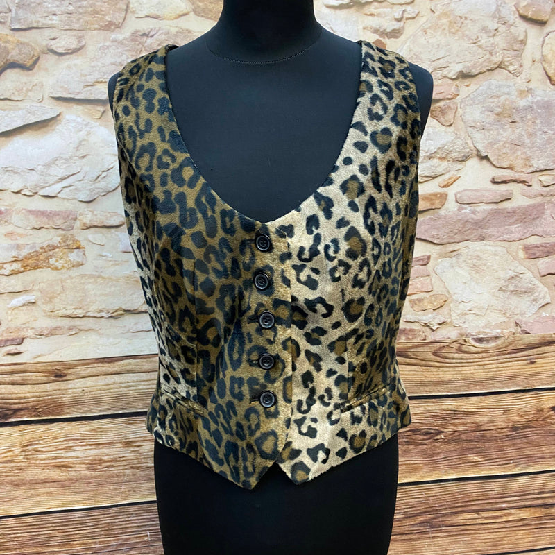 „Vintage Damenweste Leo Print Animal Muster figurbetonte Weste Damen“