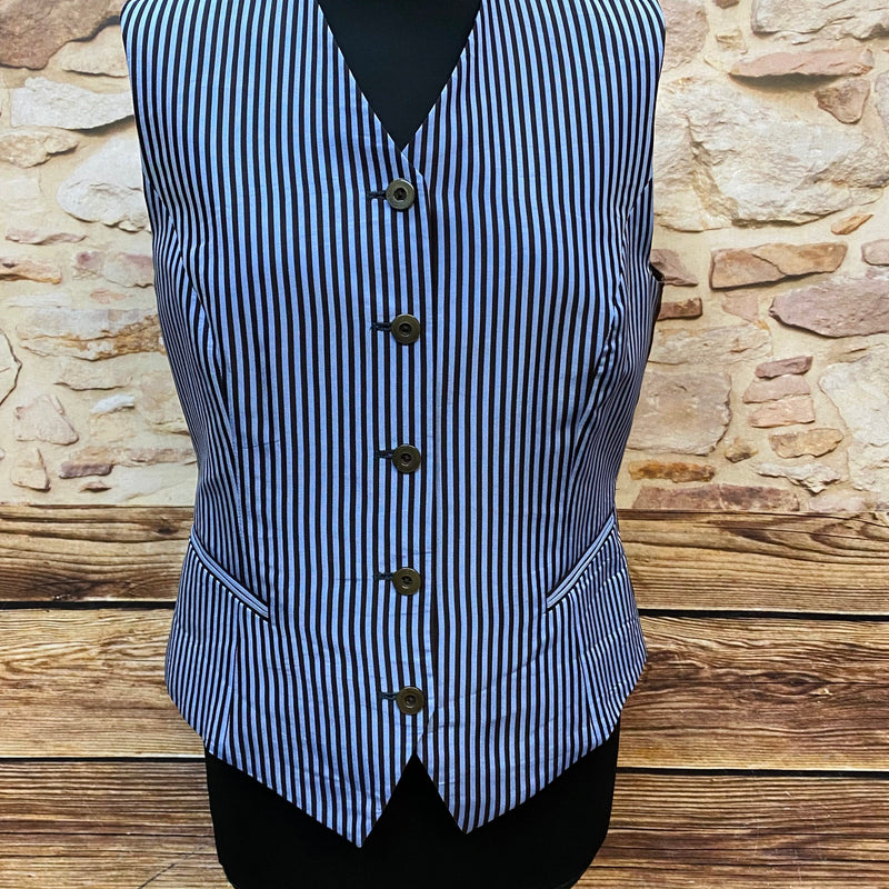 „Vintage Damenweste mit Nadelstreifen in Braun und Hellblau, Vorderansicht“