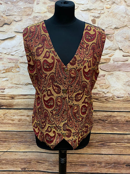 „Vintage Damenweste Paisley rot gold elegantes Muster Retro Weste Damen“