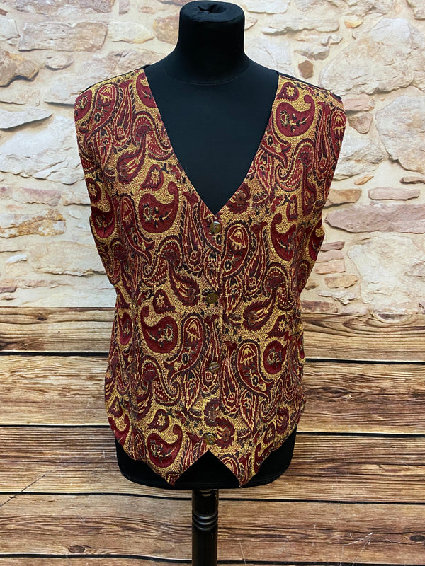 „Vintage Damenweste Paisley rot gold elegantes Muster Retro Weste Damen“