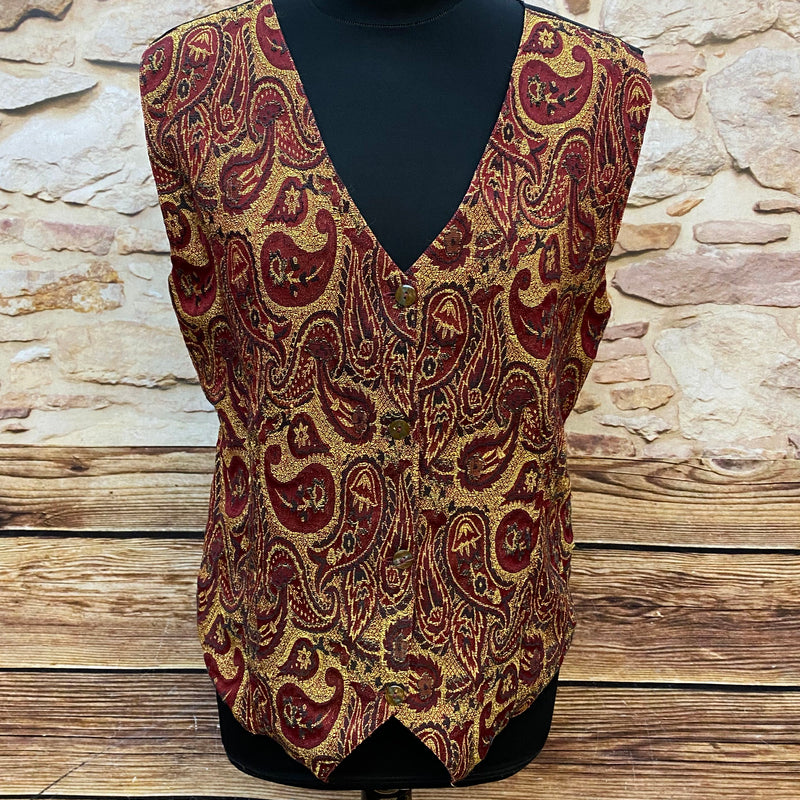 „Vintage Damenweste Paisley rot gold elegantes Muster Retro Weste Damen“