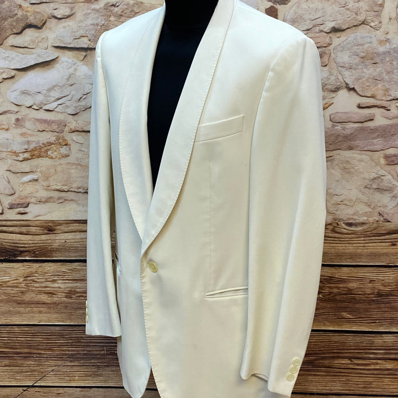 „Elegante cremefarbene Dinner Jacke mit Schalkragen Vintage Abendgarderobe“