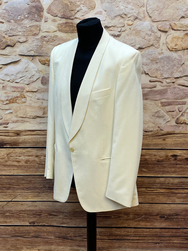 „Elegante cremefarbene Dinner Jacke mit Schalkragen Vintage Abendgarderobe Herren“