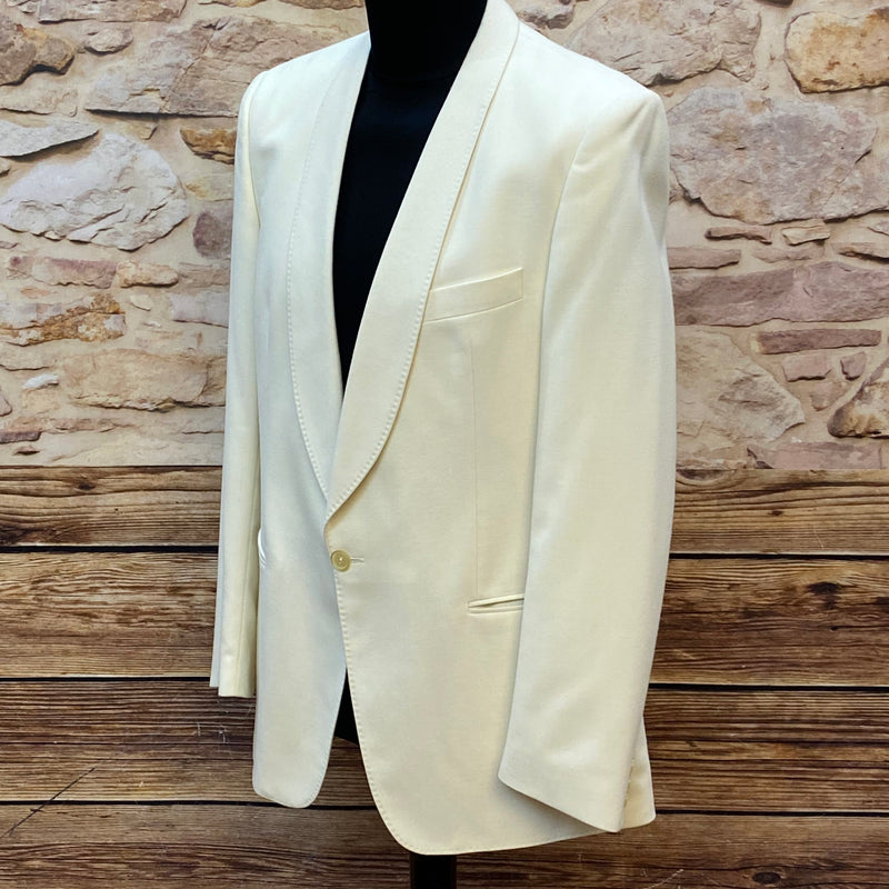„Elegante cremefarbene Dinner Jacke mit Schalkragen Vintage Abendgarderobe Herren“