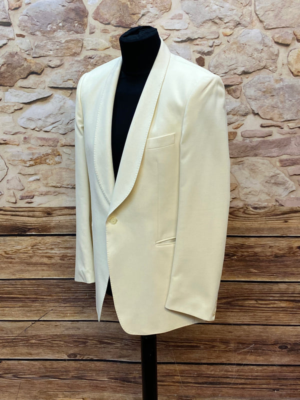 „Elegante cremefarbene Dinner Jacke mit Schalkragen Vintage Wilvorst Hochzeitsmode Herren“
