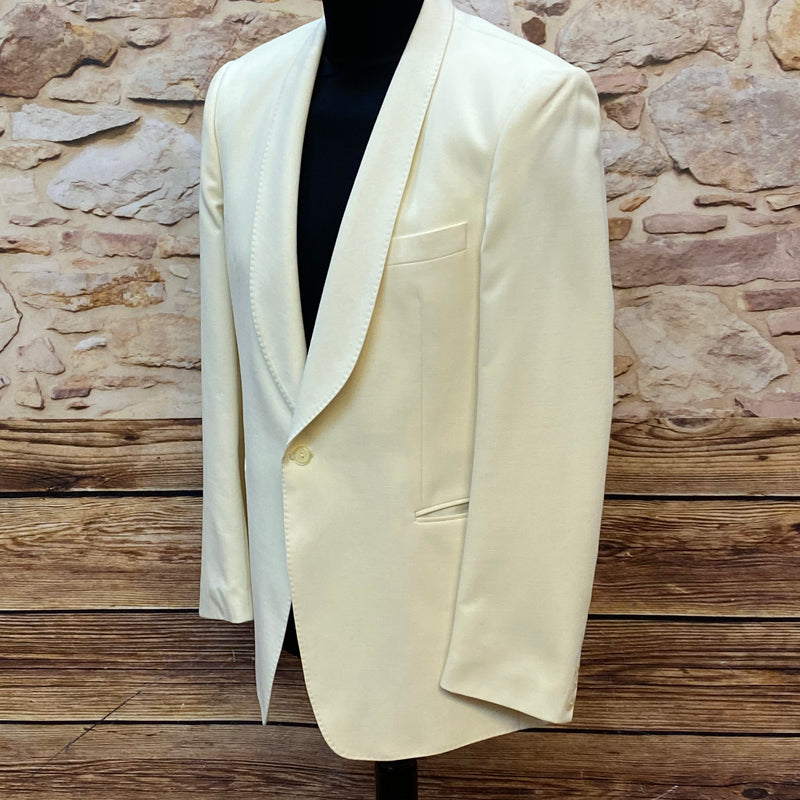 „Elegante cremefarbene Dinner Jacke mit Schalkragen Vintage Wilvorst Hochzeitsmode Herren“