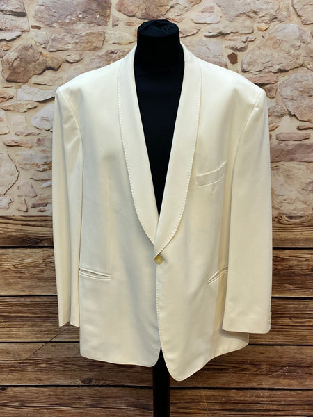 „Vintage Dinner Jacket Herren creme Schalkragen elegantes Smoking Sakko Frontansicht“
