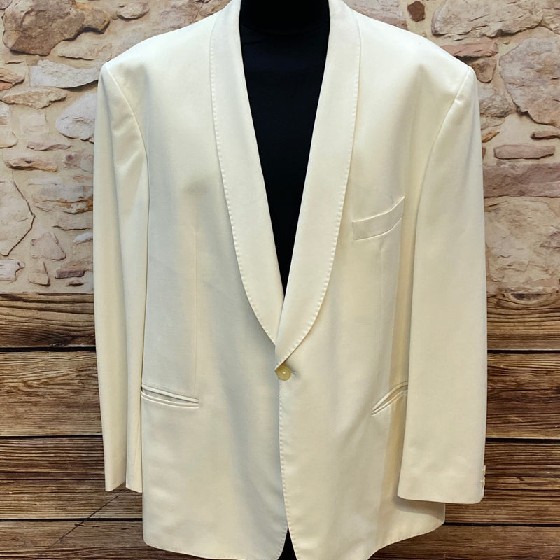 „Vintage Dinner Jacket Herren creme Schalkragen elegantes Smoking Sakko Frontansicht“