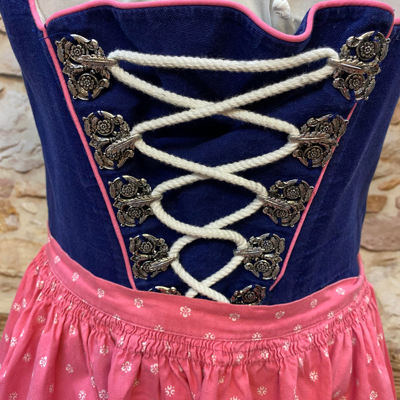 Vintage Salzburger Dirndl Gr. 36 - Blau mit Schnürung, Bluse & rosa Schürze, Ansicht 3