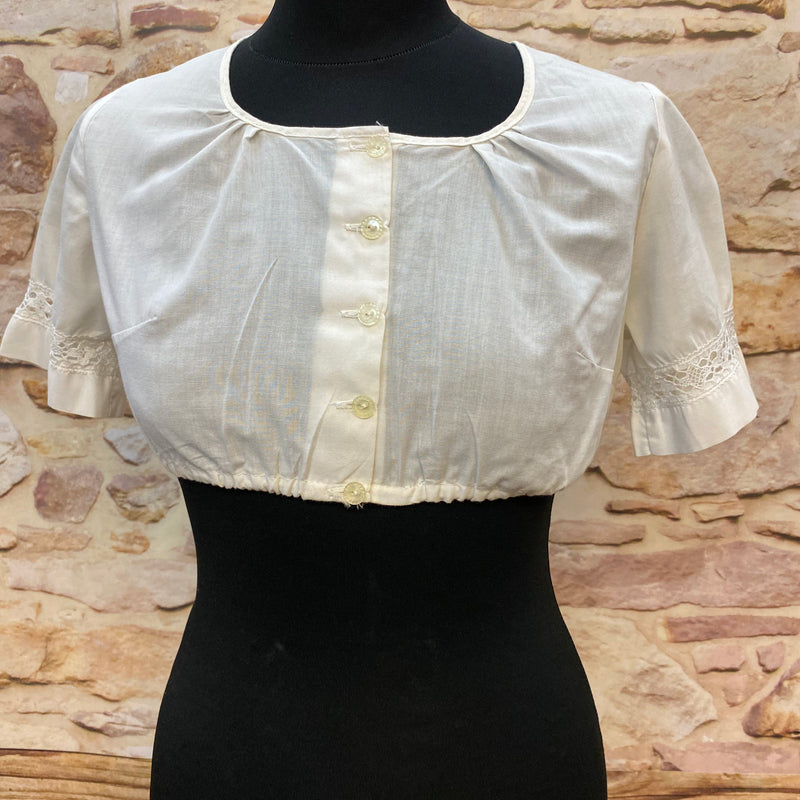 Vintage Austria Dirndl Gr. 38 – Blau mit Blumenstickerei, Bluse & rosa Schürze