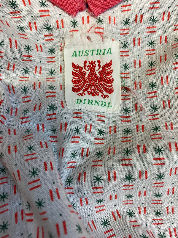 Vintage Austria Dirndl Gr. 38 – Blau mit Blumenstickerei, Bluse & rosa Schürze