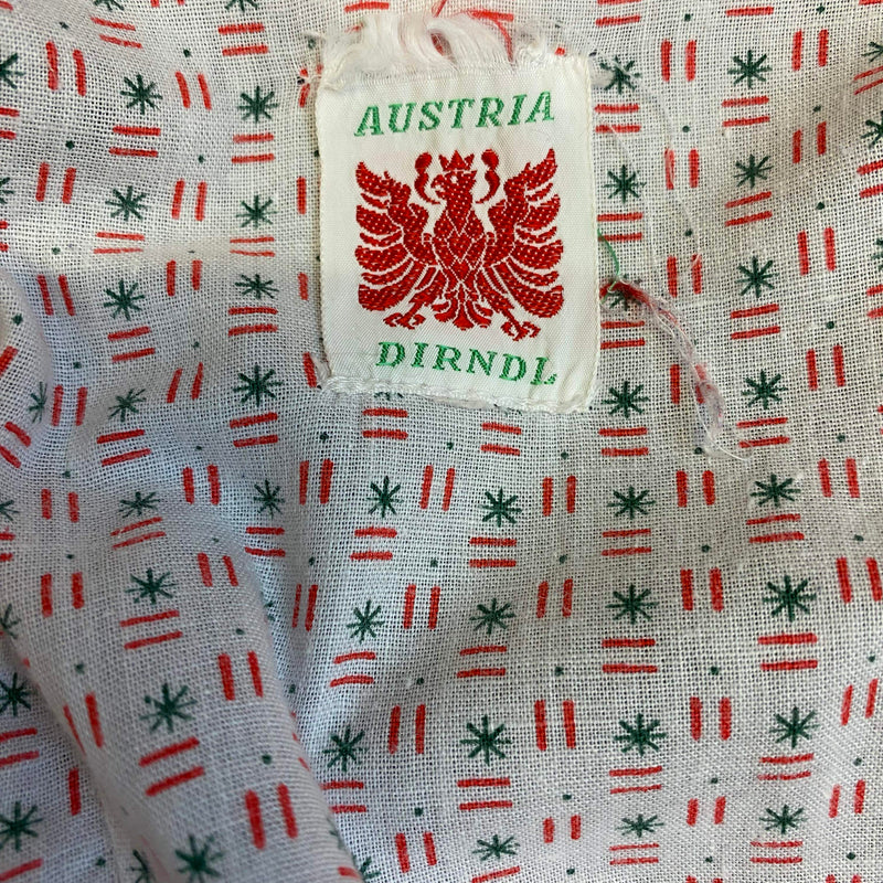 Vintage Austria Dirndl Gr. 38 – Blau mit Blumenstickerei, Bluse & rosa Schürze