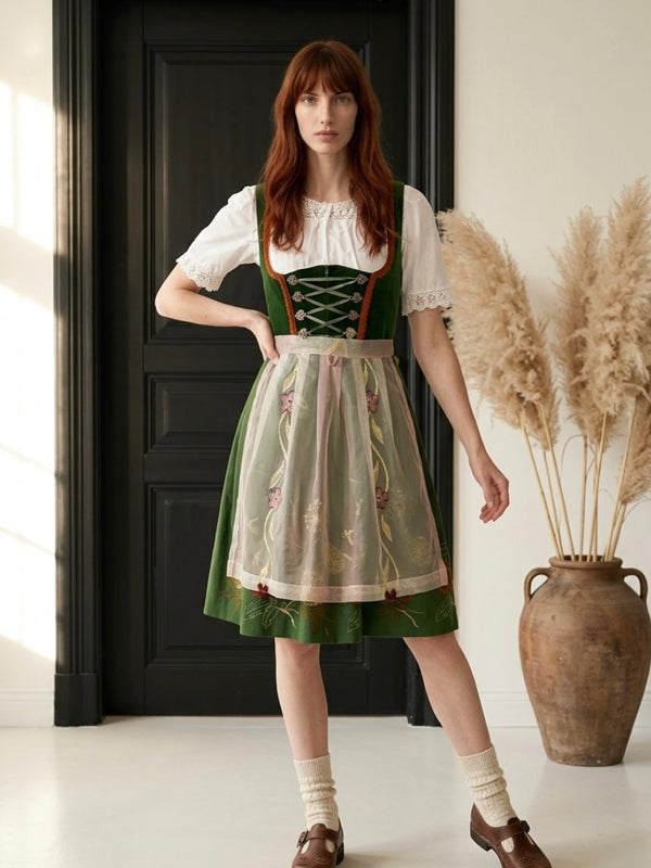 „Vintage Dirndl grün mit Schürze und Bluse Rose Dirndl Größe 42“