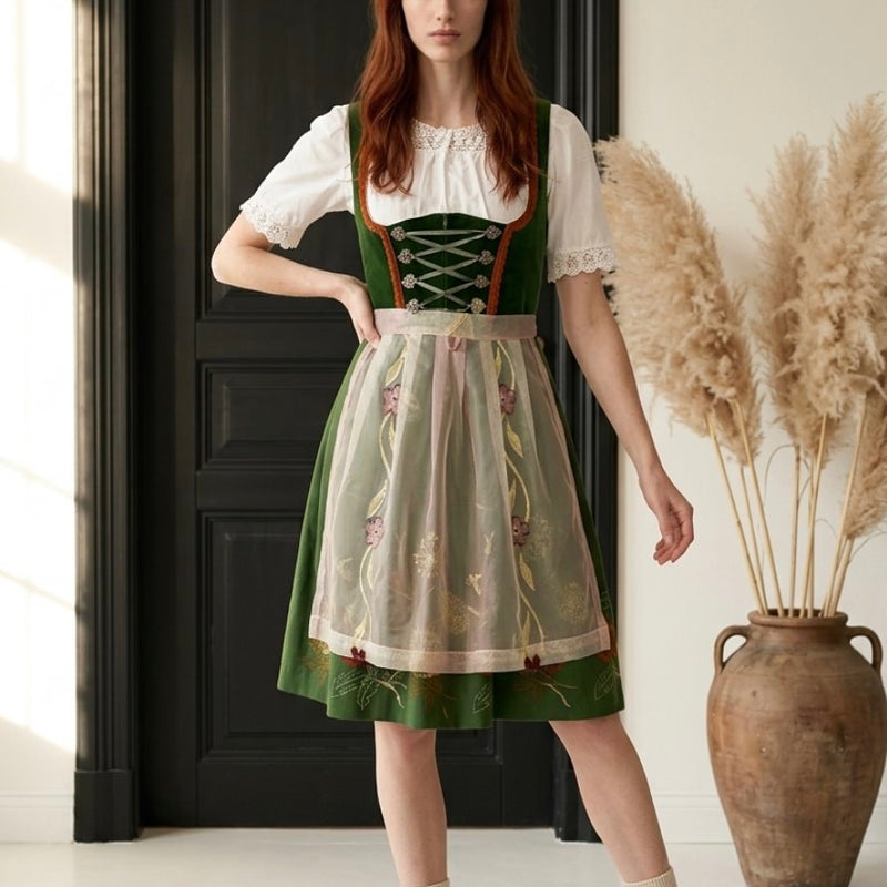 „Vintage Dirndl grün mit Schürze und Bluse Rose Dirndl Größe 42“