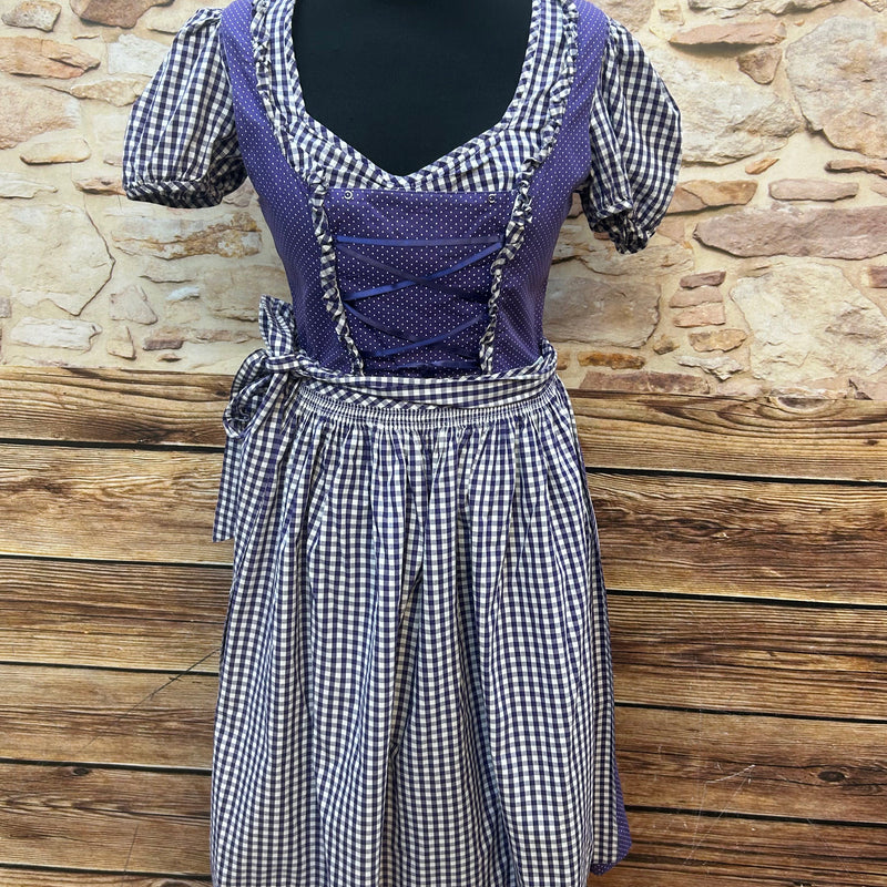 Lila Hammerschmid Vintage Dirndls mit Vichy-Karo Schürze und passender Bluse, Größe 36