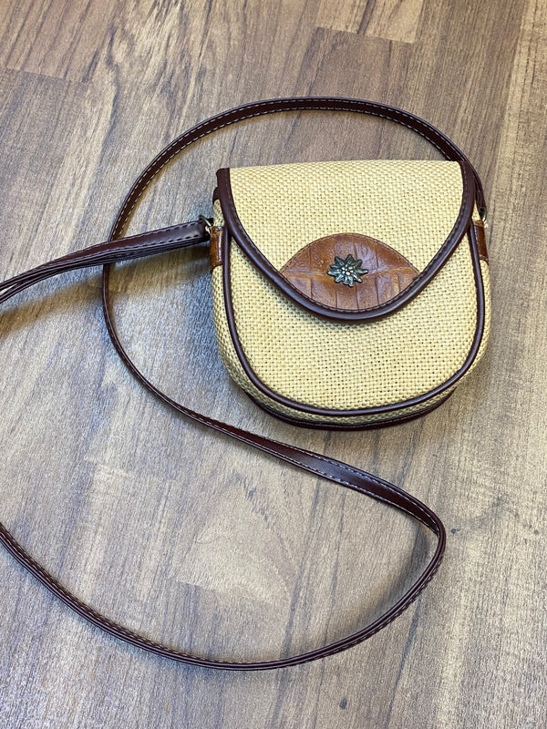 Vintage Dirndl-Handtasche natur braun mit Edelweiß